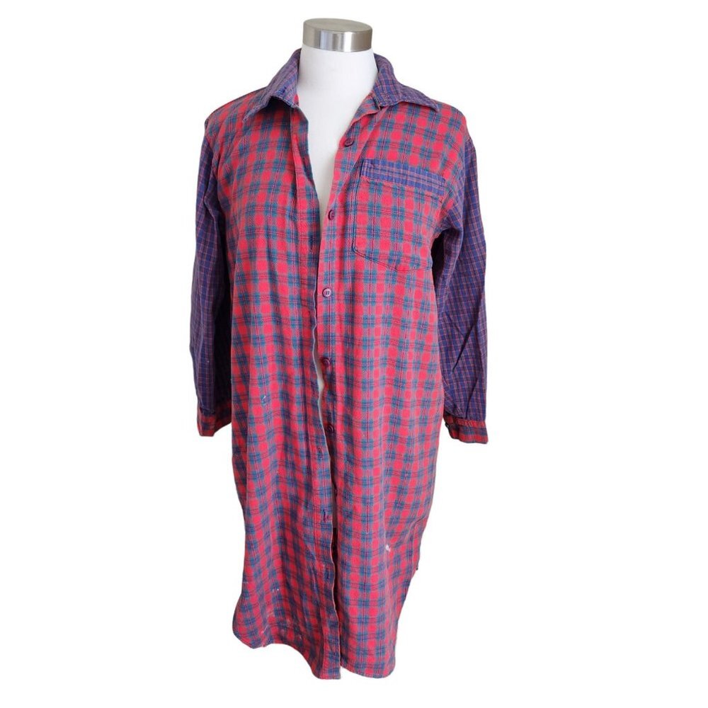 Vintage Y2K Plaid Shirt Dress‎ Collar SZ S Mixed Print Tunic Cotton